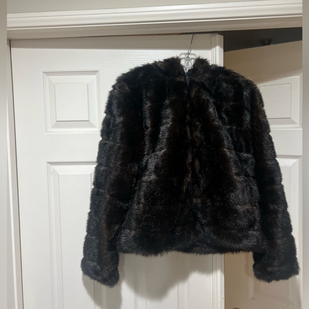 Giacca‎  women's Medium black reversible faux mink fur Hoodie Coat Jacket